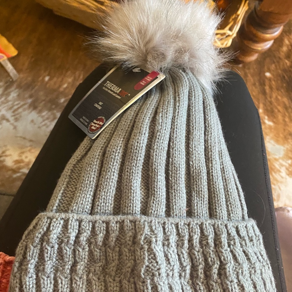 Grey knitted therma hat for extra warmth and comfort